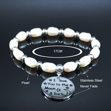 Carregar imagem no visualizador da galeria, Pulseira com Pérolas e Medalha I Love You To The Moon &amp; Back em Aço - REF1369 - PIME.pt