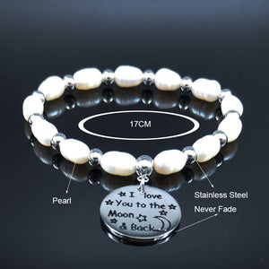 Pulseira com Pérolas e Medalha I Love You To The Moon & Back em Aço - REF1369 - PIME.pt