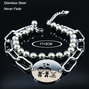 Pulseira Namorados com Cão e Corações em Aço - REF1368 - PIME.pt