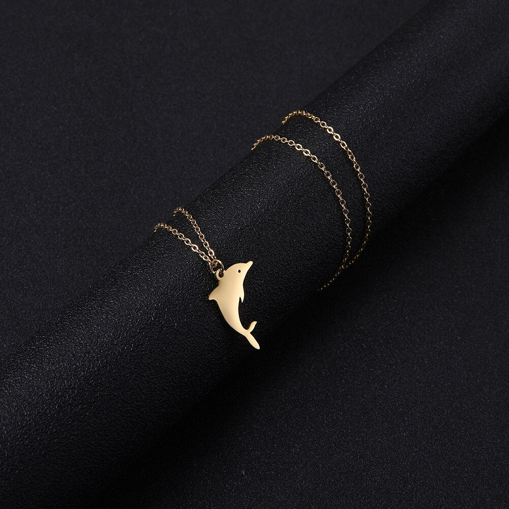 Colar Golfinho Dourado em Aço - REF1412 - PIME.pt