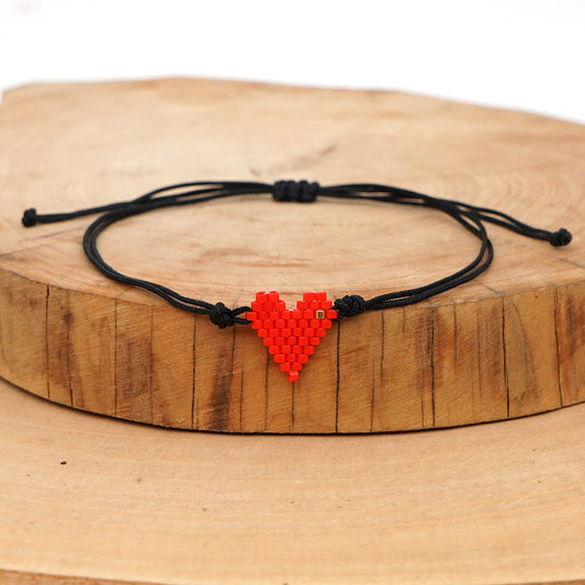 Pulseira Ajustável Preta com Coração Vermelho - REF1531 - PIME.pt