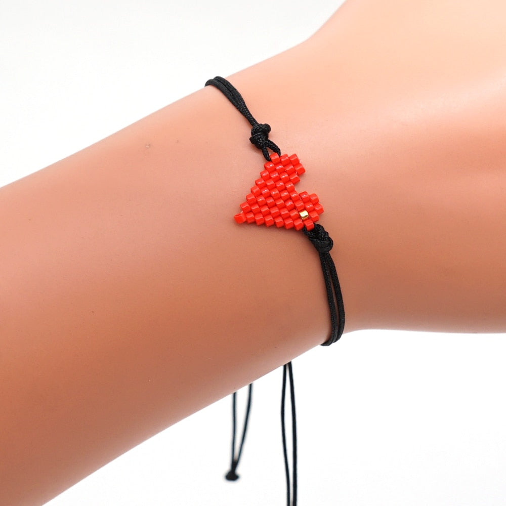 Pulseira Ajustável Preta com Coração Vermelho - REF1531 - PIME.pt