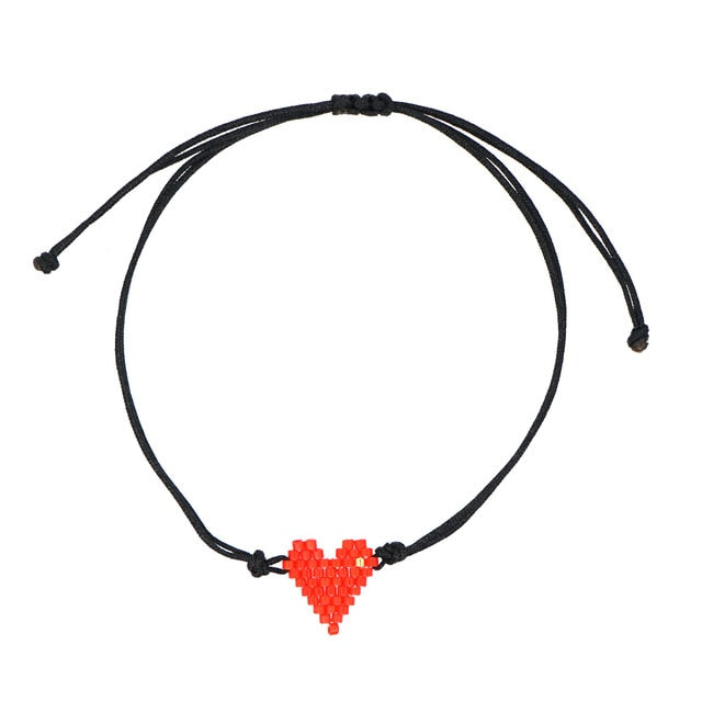 Pulseira Ajustável Preta com Coração Vermelho - REF1531 - PIME.pt