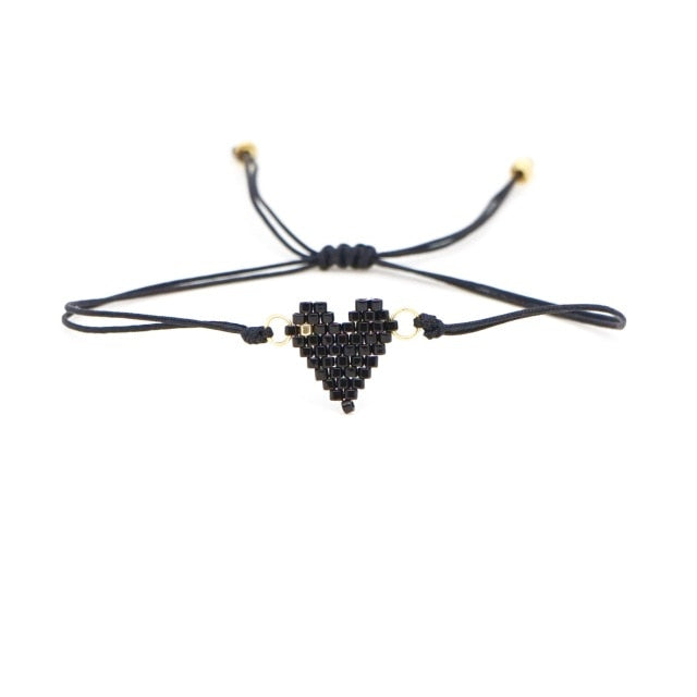Pulseira Ajustável Preta com Coração Vermelho - REF1531 - PIME.pt