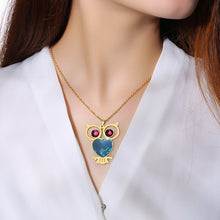 Carregar imagem no visualizador da galeria, Colar Dourado Mocho com Olhos de Cristal e Coração Azul - em Aço - REF1540 - PIME.pt