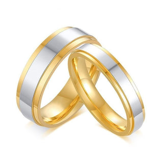 Aliança Dourada com Centro Prateado - 4mm e 6mm - em Aço para Casamento, Namoro ou Compromisso - REF0002321 - PIME.pt