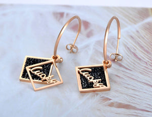Brincos da Sorte (Lucky) com Pedras Pretas - em Aço - REF1553 - PIME.pt