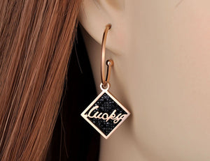 Brincos da Sorte (Lucky) com Pedras Pretas - em Aço - REF1553 - PIME.pt