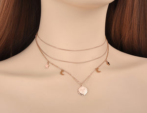 Colar com Três Fios - Sol, Lua e Estrelas - em Aço - REF1571 - PIME.pt