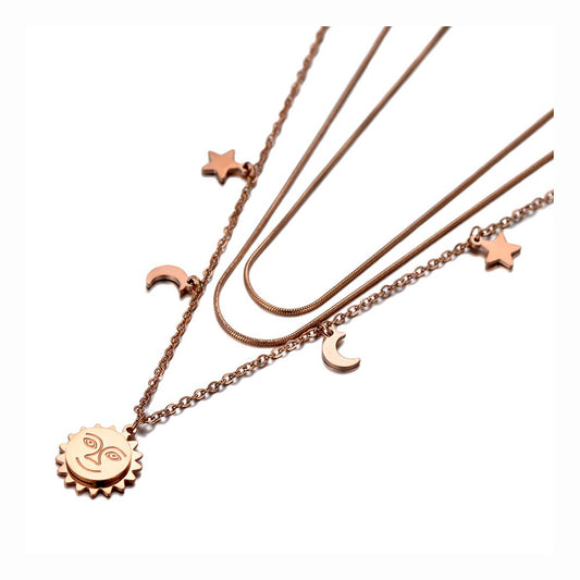 Colar com Três Fios - Sol, Lua e Estrelas - em Aço - REF1571 - PIME.pt