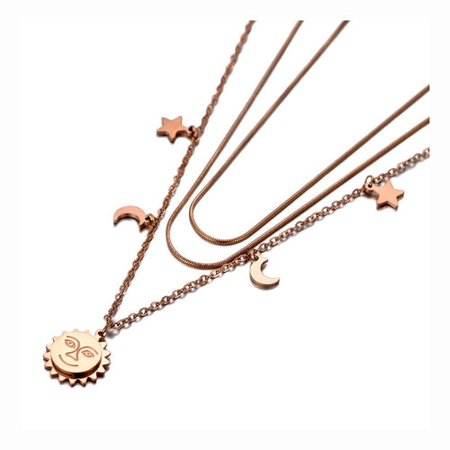 Colar com Três Fios - Sol, Lua e Estrelas - em Aço - REF1571 - PIME.pt