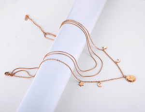 Colar com Três Fios - Sol, Lua e Estrelas - em Aço - REF1571 - PIME.pt