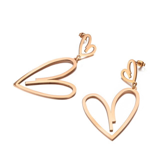 Brincos Dois Corações em Aço - REF1590 - PIME.pt