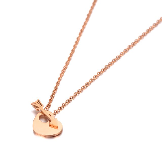 Colar Coração com Flecha do Cupido em Aço - REF1587 - PIME.pt