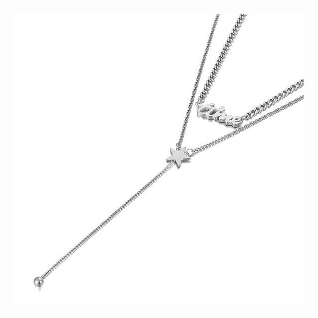 Colar com Dois Fios (Time) e Estrela - É tempo de Brilhas - em Aço - REF1585 - PIME.pt