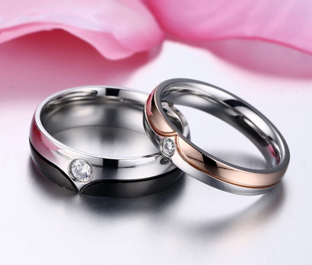 Aliança Prateada com Rebordo Preto (6mm) ou Rebordo Dourado Rosa (4mm) em Aço - REF00011 - PIME.pt