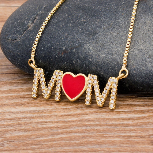 Colar para Mãe - Mamã - com Brilhantes e Coração Vermelho - REF1614 - PIME.pt