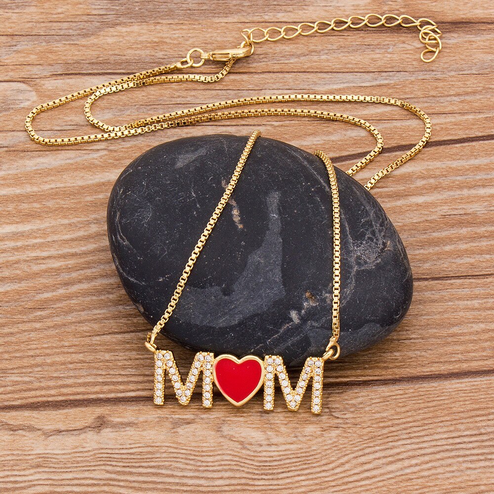 Colar para Mãe - Mamã - com Brilhantes e Coração Vermelho - REF1614 - PIME.pt