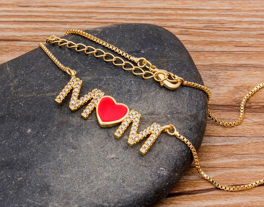 Colar para Mãe - Mamã - com Brilhantes e Coração Vermelho - REF1614 - PIME.pt