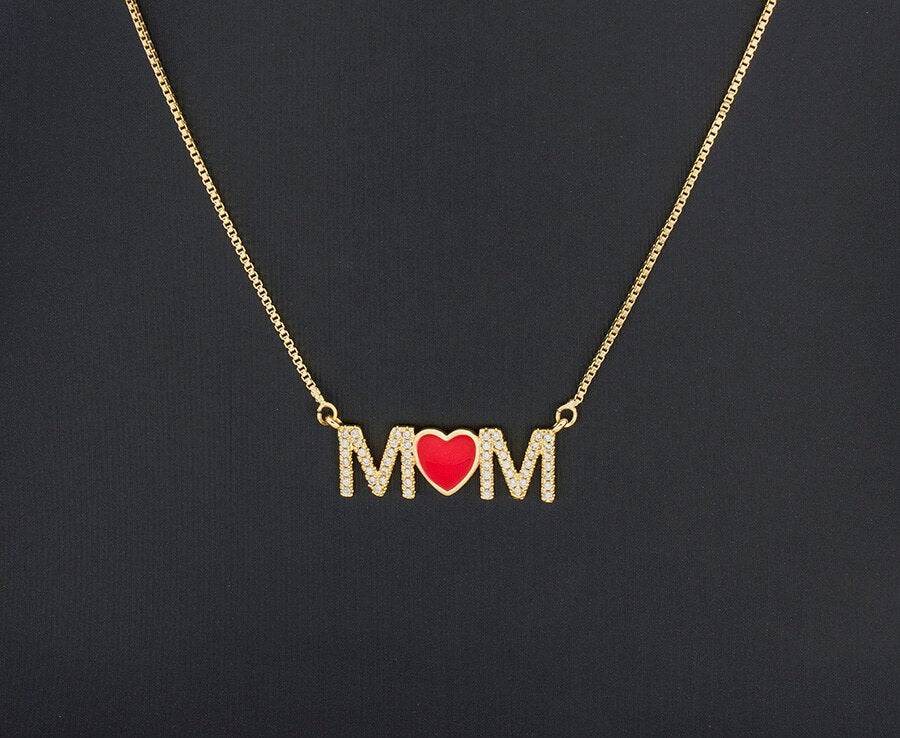 Colar para Mãe - Mamã - com Brilhantes e Coração Vermelho - REF1614 - PIME.pt