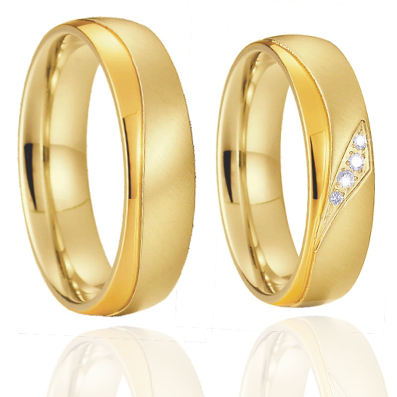 Aliança Dourada com Pedras ou Dourada com Linha Simples 6mm em Aço para Casamento, Namoro ou Compromisso - REF1009 - PIME.pt