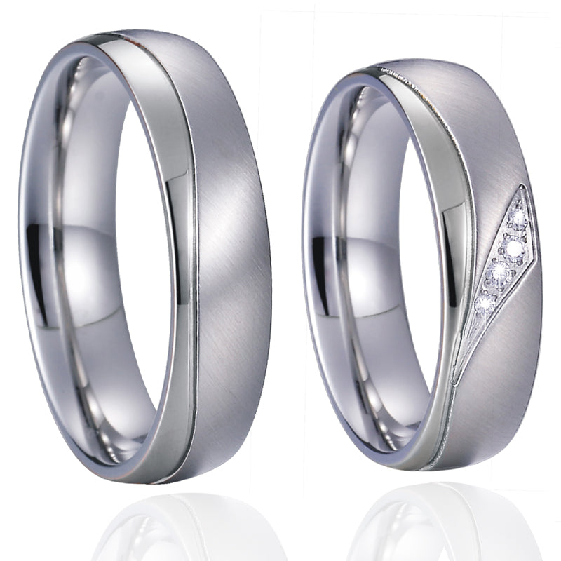 Aliança Prateada com Pedras ou com Linha Simples 6mm em Aço para Casamento, Namoro ou Compromisso - REF1008 - PIME.pt