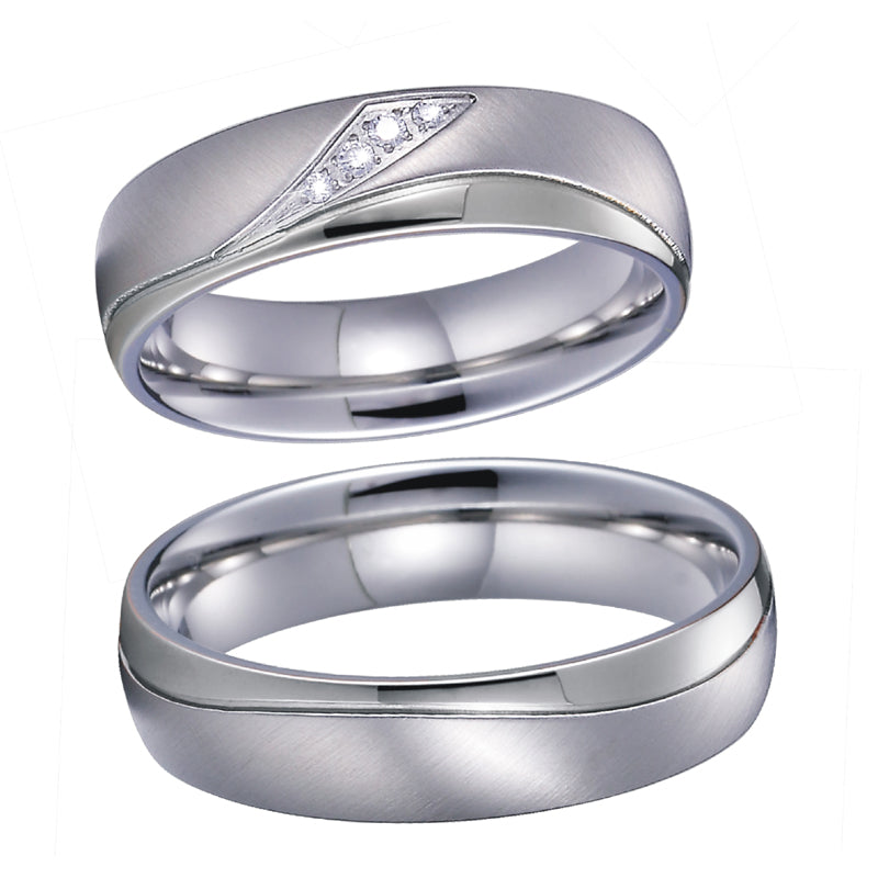 Aliança Prateada com Pedras ou com Linha Simples 6mm em Aço para Casamento, Namoro ou Compromisso - REF1008 - PIME.pt