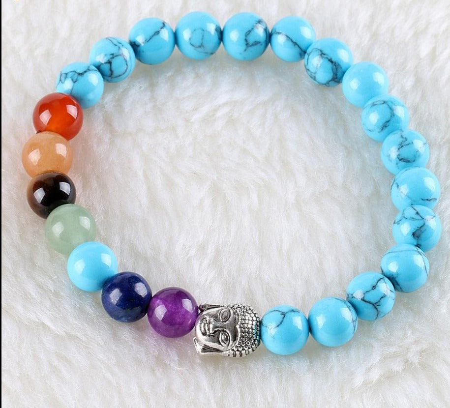 Pulseira 7 Chakras com Pedras Naturais Howlita Azul - REF1017