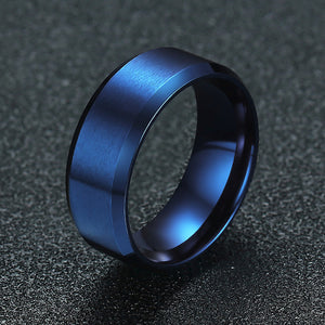 Aliança Azul Escovada Larga (8mm) em Aço para Casamento, Namoro ou Compromisso - REF000169