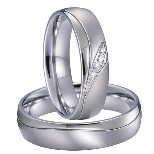 Aliança Prateada com Pedras ou com Linha Simples 6mm em Aço para Casamento, Namoro ou Compromisso - REF1008 - PIME.pt