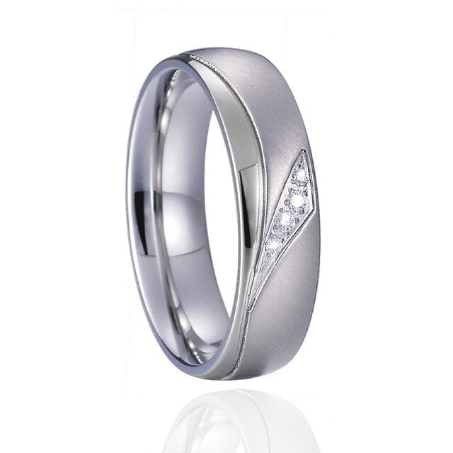 Aliança Prateada com Pedras ou com Linha Simples 6mm em Aço para Casamento, Namoro ou Compromisso - REF1008 - PIME.pt