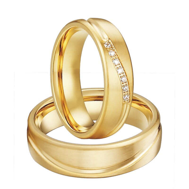 Aliança Dourada com Pedras ou Dourada com Linha Simples 6mm em Aço para Casamento, Namoro ou Compromisso - REF1001 - PIME.pt