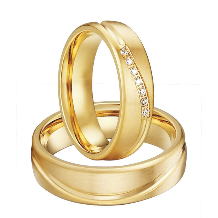 Aliança Dourada com Pedras ou Dourada com Linha Simples 6mm em Aço para Casamento, Namoro ou Compromisso - REF1001 - PIME.pt