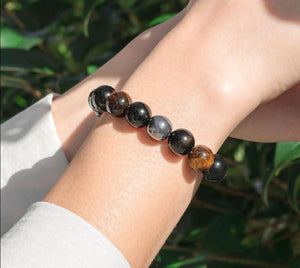 Pulseira Pedras Naturais Olho de Tigre, Obsidiana e Hematite - REF1019
