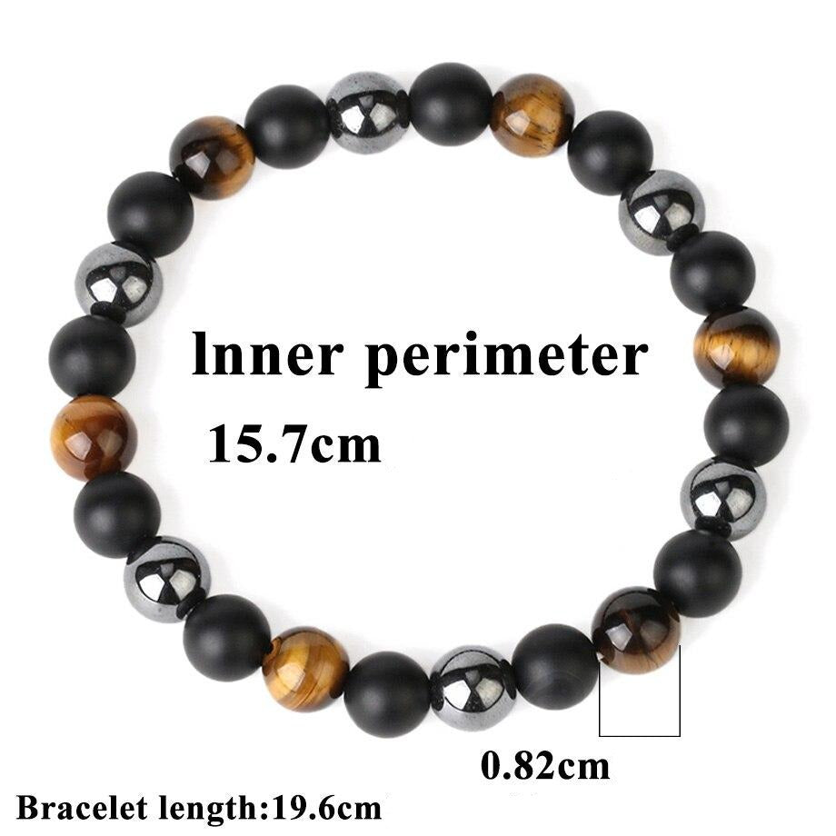 Pulseira Pedras Naturais Olho de Tigre, Obsidiana e Hematite - REF1019