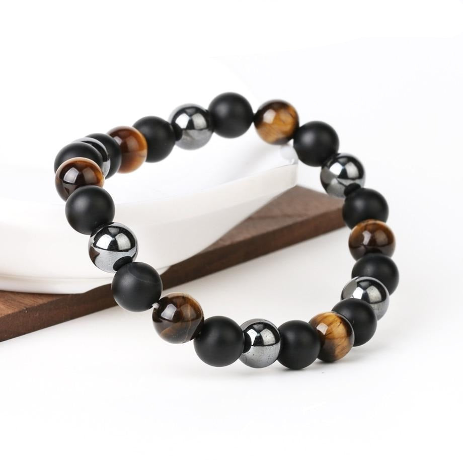Pulseira Pedras Naturais Olho de Tigre, Obsidiana e Hematite - REF1019