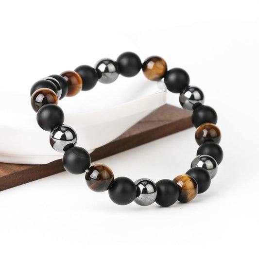Pulseira Pedras Naturais Olho de Tigre, Obsidiana e Hematite - REF1019