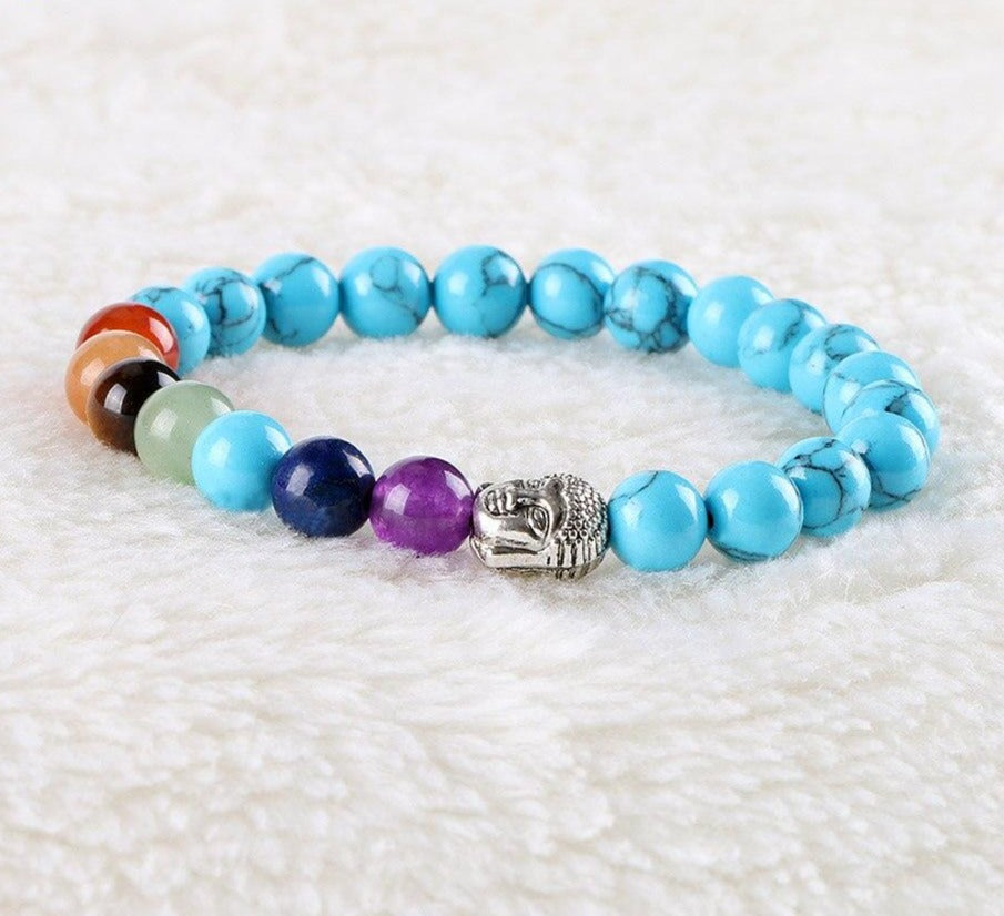 Pulseira 7 Chakras com Pedras Naturais Howlita Azul - REF1017