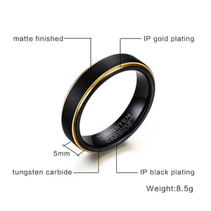 Aliança Preta Matte com Rebordo Dourado 5mm em Tungsténio para Casamento, Namoro ou Compromisso - REF1115 - PIME.pt