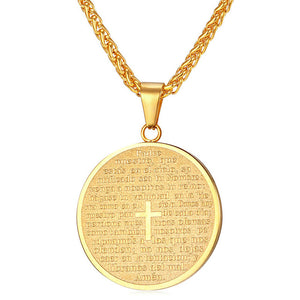 Colar Medalha com Pai Nosso - Cruz Cristã - em Aço - REF1130 - PIME.pt