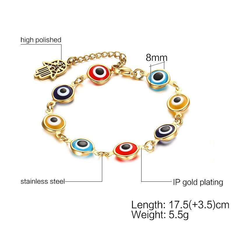 Pulseira Olho Grego Colorido e Mão de Fátima em Aço - REF1576 - PIME.pt