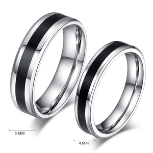 Aliança Prateada com Banda Preta 4mm e 6mm em Aço para Casamento, Namoro ou Compromisso - REF00004 - PIME.pt