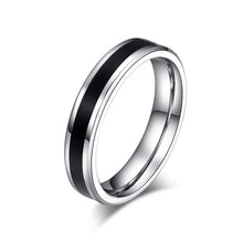 Carregar imagem no visualizador da galeria, Aliança Prateada com Banda Preta 4mm e 6mm em Aço para Casamento, Namoro ou Compromisso - REF00004 - PIME.pt