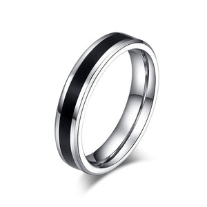 Aliança Prateada com Banda Preta 4mm e 6mm em Aço para Casamento, Namoro ou Compromisso - REF00004 - PIME.pt