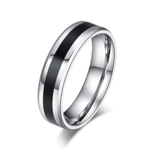 Carregar imagem no visualizador da galeria, Aliança Prateada com Banda Preta 4mm e 6mm em Aço para Casamento, Namoro ou Compromisso - REF00004 - PIME.pt