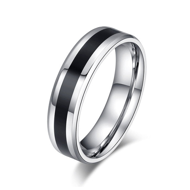 Aliança Prateada com Banda Preta 4mm e 6mm em Aço para Casamento, Namoro ou Compromisso - REF00004 - PIME.pt