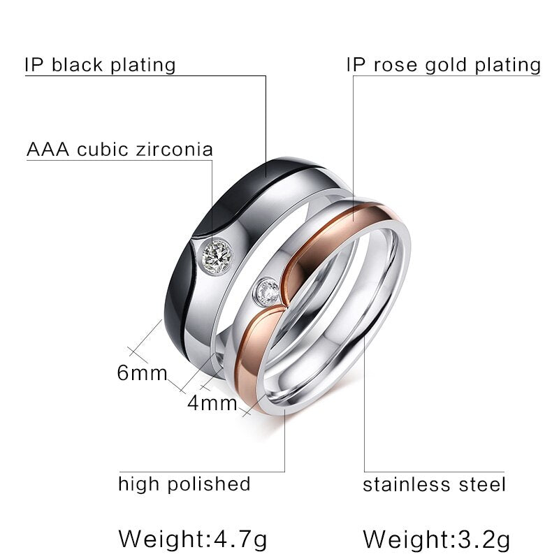 Aliança Prateada com Rebordo Preto (6mm) ou Rebordo Dourado Rosa (4mm) em Aço - REF00011 - PIME.pt