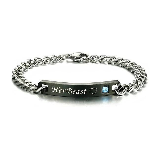 Pulseira para Namorados ou Casais - His Beauty/Her Beast - em Aço - REF1068 - PIME.pt