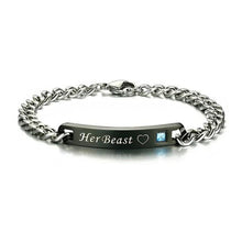 Carregar imagem no visualizador da galeria, Pulseira para Namorados ou Casais - His Beauty/Her Beast - em Aço - REF1068 - PIME.pt