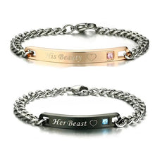 Carregar imagem no visualizador da galeria, Pulseira para Namorados ou Casais - His Beauty/Her Beast - em Aço - REF1068 - PIME.pt